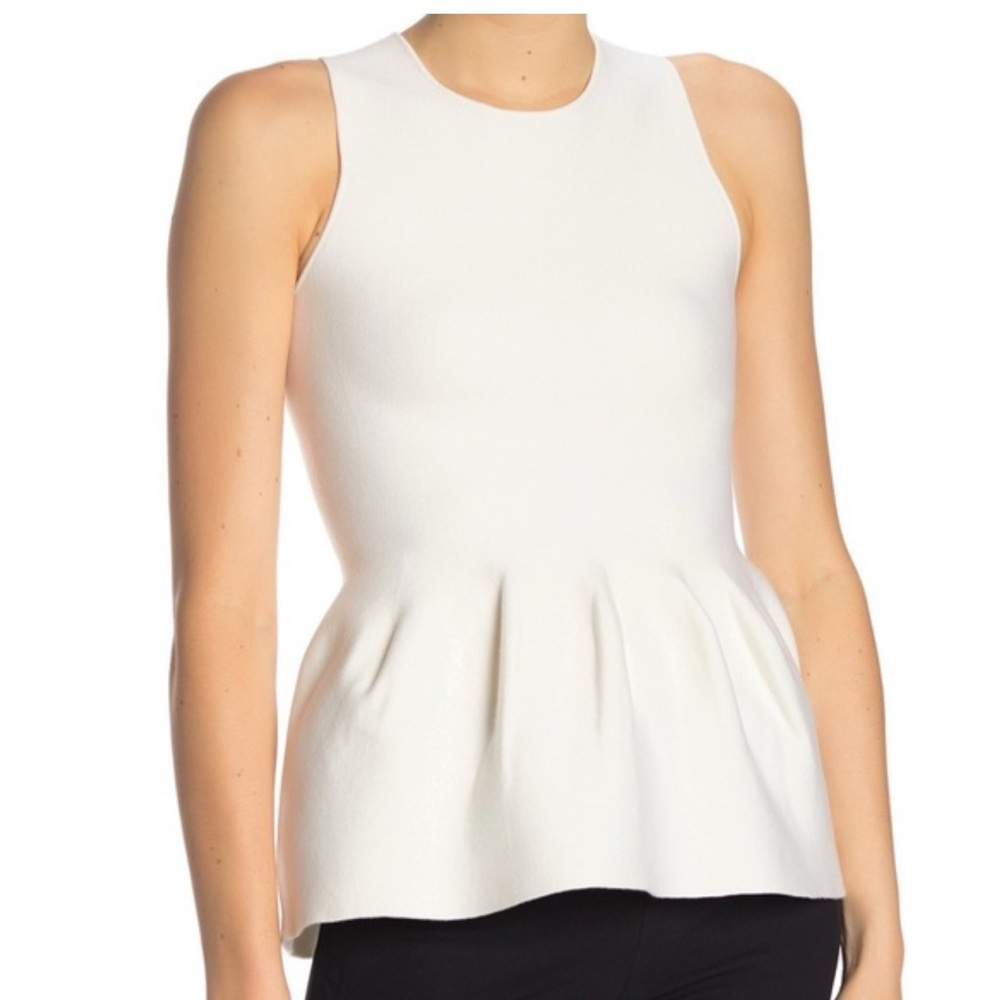 THEORY WOOL PEPLUM TOP CREAM